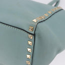 VALENTINO Hand Bag Leather 2way Light Blue Gold Auth BA14317-16