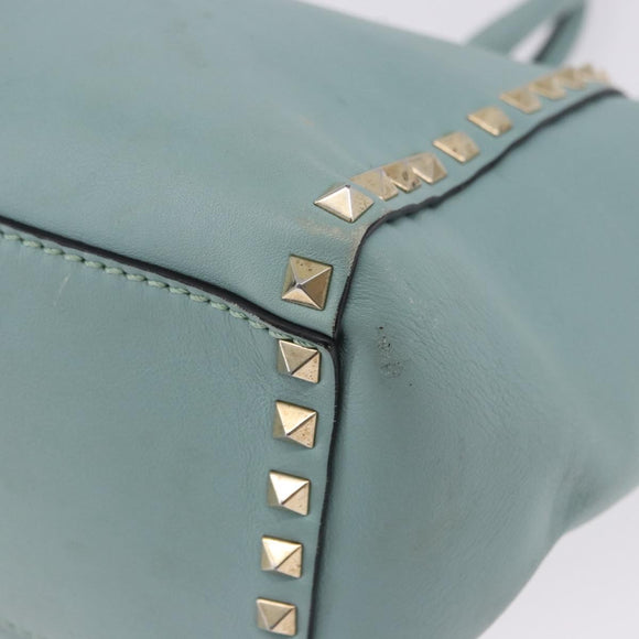 VALENTINO Hand Bag Leather 2way Light Blue Gold Auth BA14317