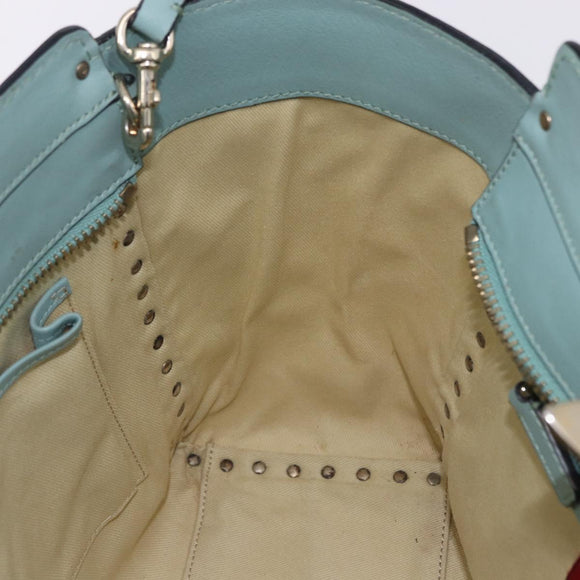 VALENTINO Hand Bag Leather 2way Light Blue Gold Auth BA14317
