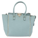 VALENTINO Hand Bag Leather 2way Light Blue Gold Auth BA14317-13