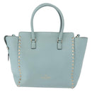 VALENTINO Hand Bag Leather 2way Light Blue Gold Auth BA14317-2