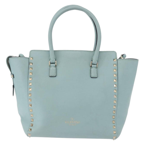 VALENTINO Hand Bag Leather 2way Light Blue Gold Auth BA14317