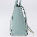 VALENTINO Hand Bag Leather 2way Light Blue Gold Auth BA14317-4