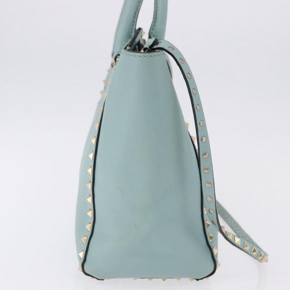 VALENTINO Hand Bag Leather 2way Light Blue Gold Auth BA14317