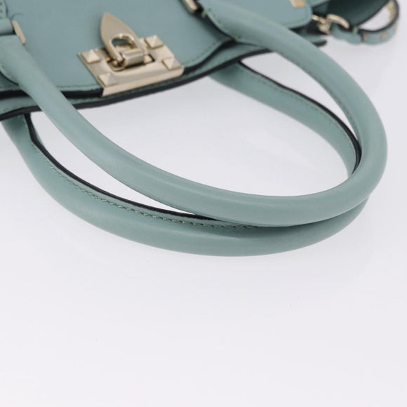 VALENTINO Hand Bag Leather 2way Light Blue Gold Auth BA14317