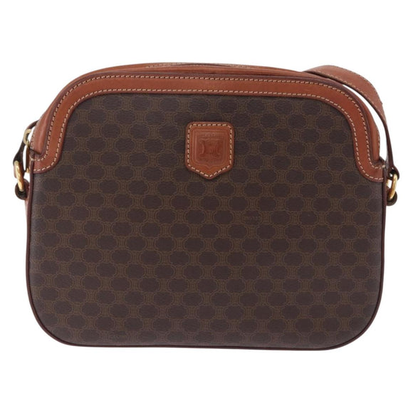 CELINE Macadam Canvas Shoulder Bag PVC Leather Brown Gold Auth BA14318