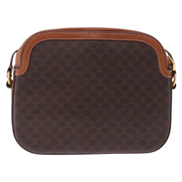 CELINE Macadam Canvas Shoulder Bag PVC Leather Brown Gold Auth BA14318