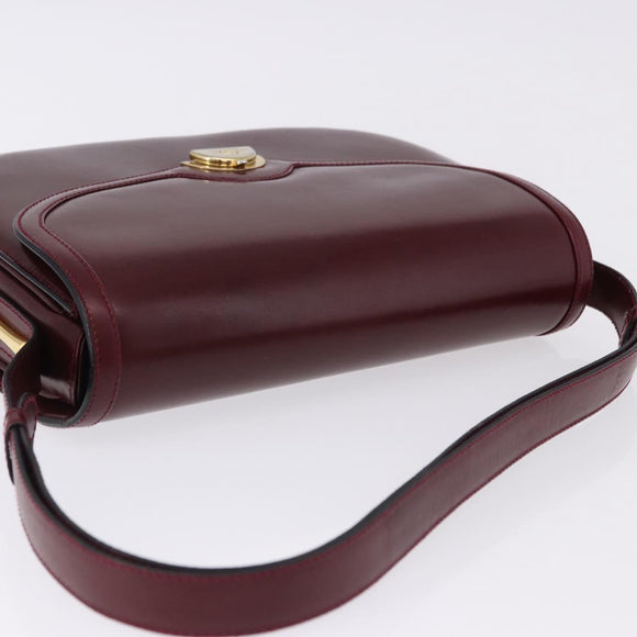 GUCCI Shoulder Bag Leather Bordeaux Gold Auth BA14323A