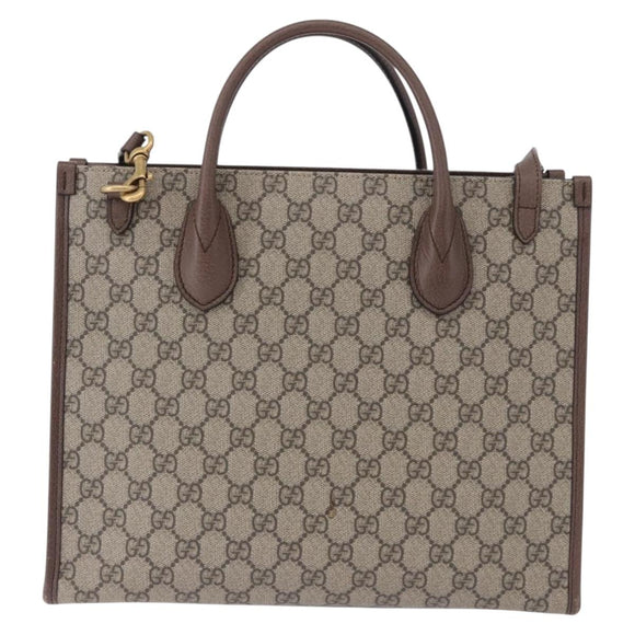 GUCCI GG Supreme Donald duck Hand Bag PVC 2way Beige Gold 648134 Auth BA14327M
