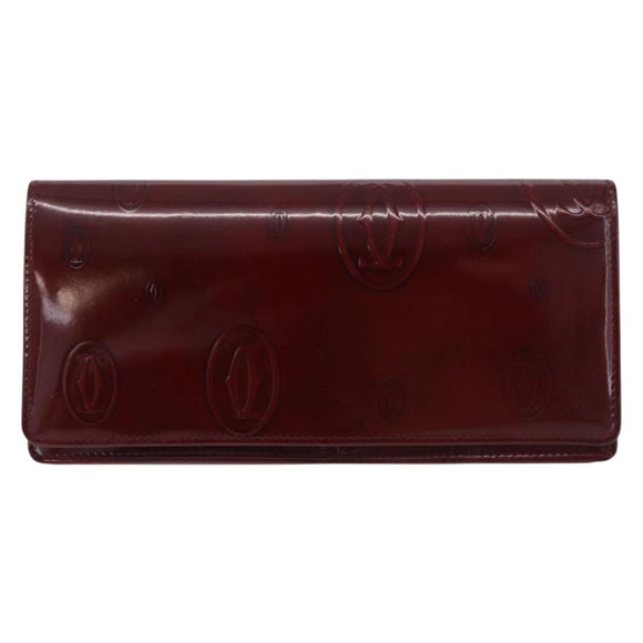 CARTIER Happy Birthday Long Wallet Patent leather Bordeaux Auth BA14336