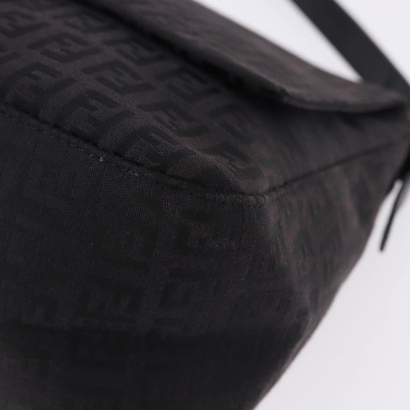 FENDI Zucchino Canvas Mamma Baguette Hand Bag Black Silver Auth BA14344