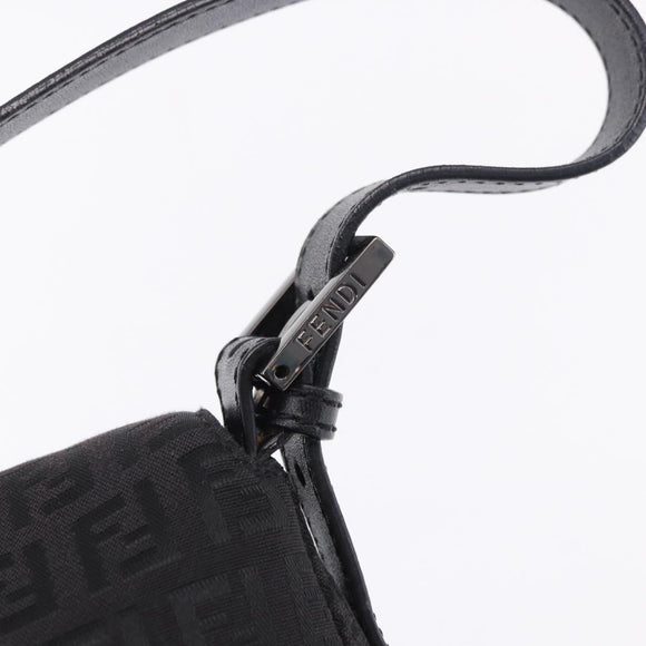 FENDI Zucchino Canvas Mamma Baguette Hand Bag Black Silver Auth BA14344