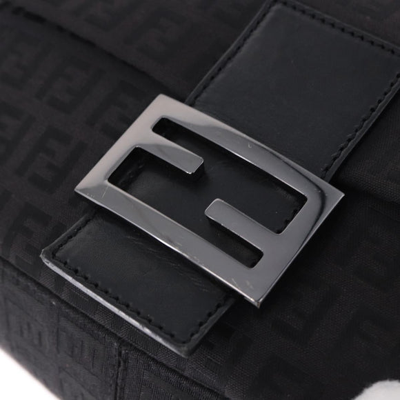 FENDI Zucchino Canvas Mamma Baguette Hand Bag Black Silver Auth BA14344