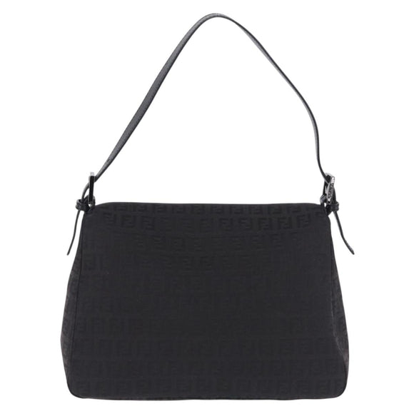 FENDI Zucchino Canvas Mamma Baguette Hand Bag Black Silver Auth BA14344