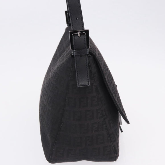 FENDI Zucchino Canvas Mamma Baguette Hand Bag Black Silver Auth BA14344