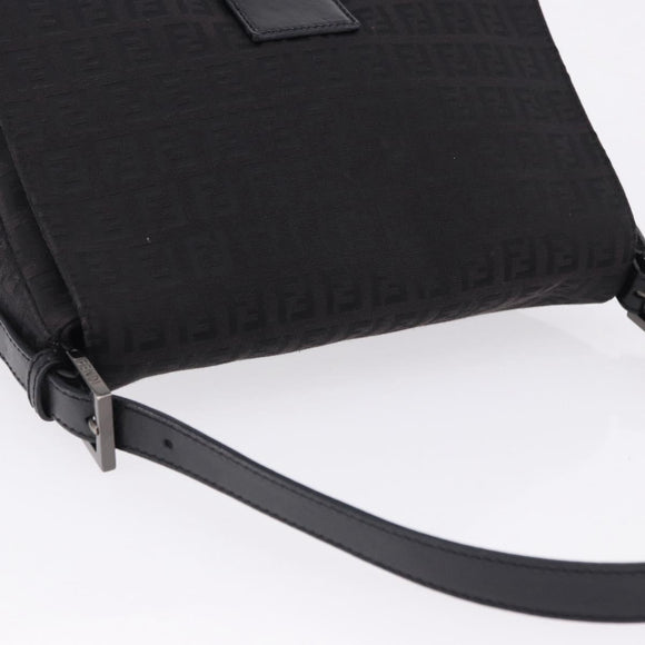 FENDI Zucchino Canvas Mamma Baguette Hand Bag Black Silver Auth BA14344