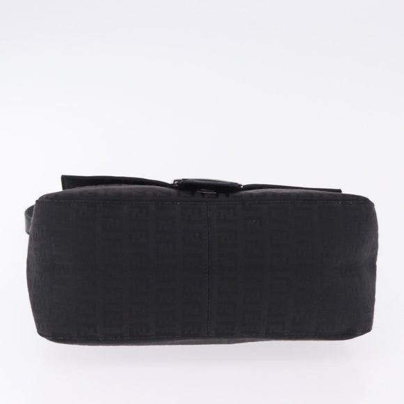 FENDI Zucchino Canvas Mamma Baguette Hand Bag Black Silver Auth BA14344