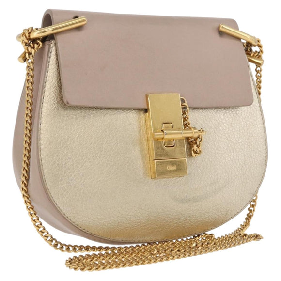 Chloe Drew Chain Shoulder Bag Leather Beige Gold Auth BA14348