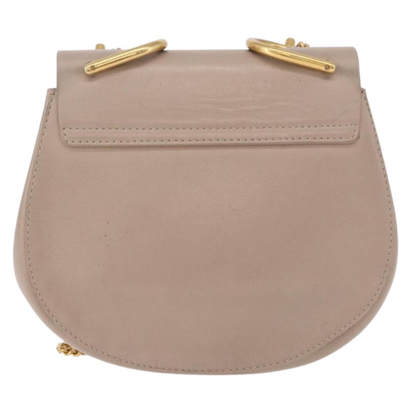 Chloe Drew Chain Shoulder Bag Leather Beige Gold Auth BA14348