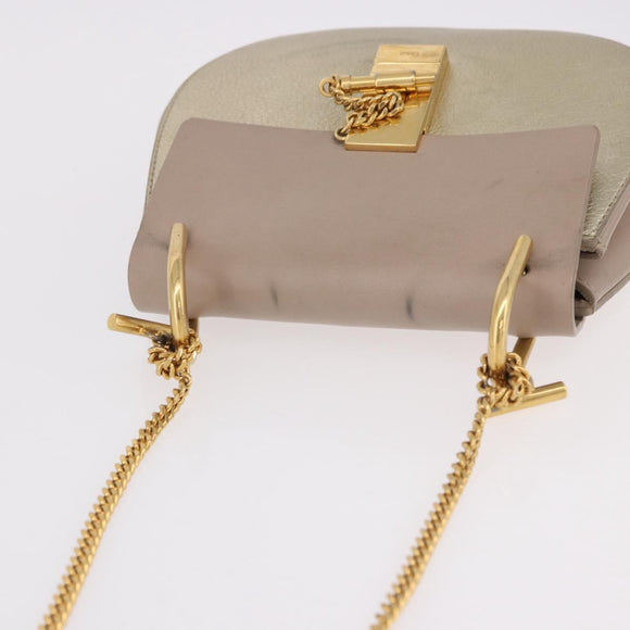 Chloe Drew Chain Shoulder Bag Leather Beige Gold Auth BA14348