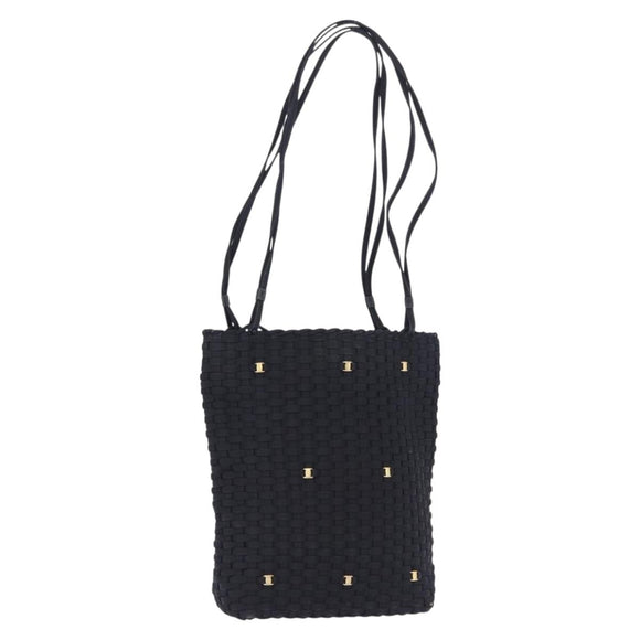Salvatore Ferragamo Shoulder Bag Canvas Black Gold Auth BA14349A