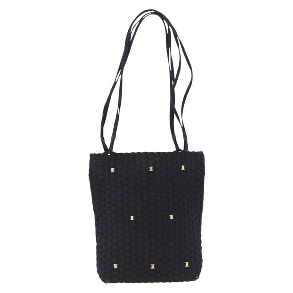 Salvatore Ferragamo Shoulder Bag Canvas Black Gold Auth BA14349A