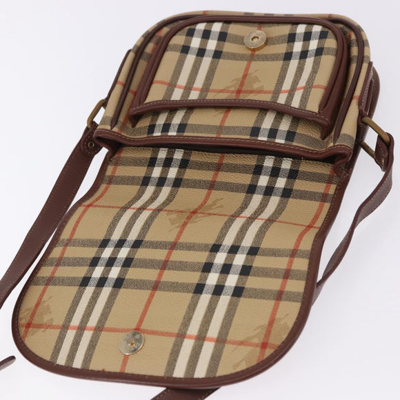 Burberrys Nova Check Shoulder Bag PVC Beige Gold Auth BA14355