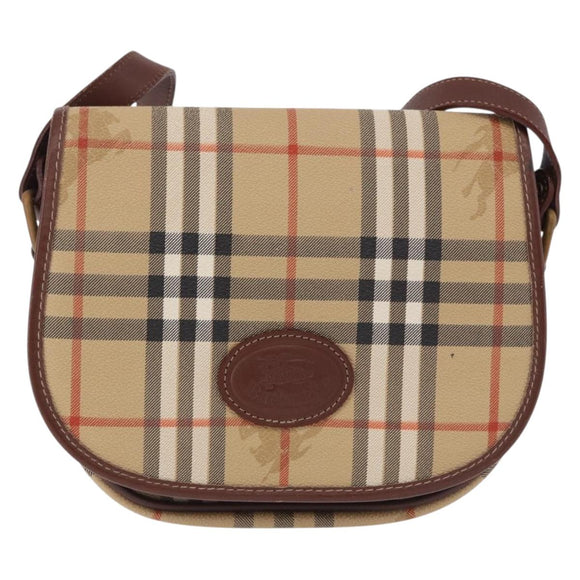 Burberrys Nova Check Shoulder Bag PVC Beige Gold Auth BA14355