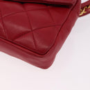 CHANEL Matelasse Waist bag Lamb Skin Red Gold CC Auth BA14358-11