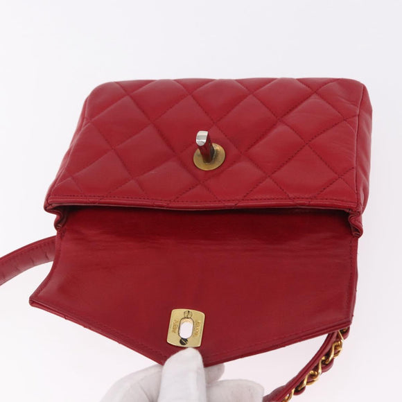 CHANEL Matelasse Waist bag Lamb Skin Red Gold CC Auth BA14358