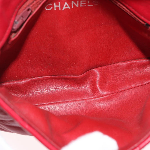 CHANEL Matelasse Waist bag Lamb Skin Red Gold CC Auth BA14358