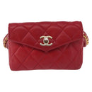 CHANEL Matelasse Waist bag Lamb Skin Red Gold CC Auth BA14358-2