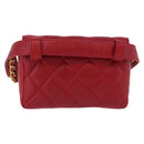 CHANEL Matelasse Waist bag Lamb Skin Red Gold CC Auth BA14358-3