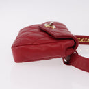 CHANEL Matelasse Waist bag Lamb Skin Red Gold CC Auth BA14358-4