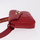 CHANEL Matelasse Waist bag Lamb Skin Red Gold CC Auth BA14358-5
