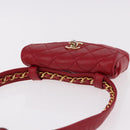 CHANEL Matelasse Waist bag Lamb Skin Red Gold CC Auth BA14358-6