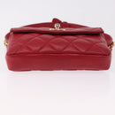 CHANEL Matelasse Waist bag Lamb Skin Red Gold CC Auth BA14358-9