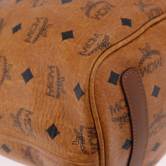 MCM Vicetos Logogram Tote Bag PVC Leather Brown Gold Auth BA14361