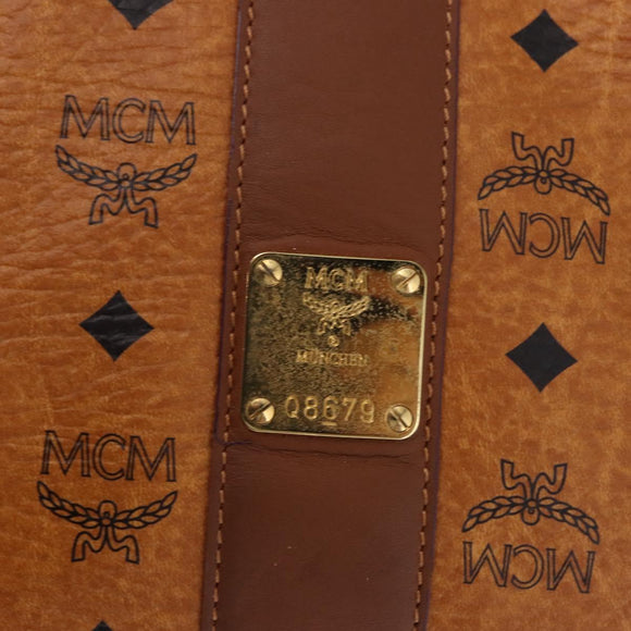 MCM Vicetos Logogram Tote Bag PVC Leather Brown Gold Auth BA14361