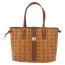 MCM Vicetos Logogram Tote Bag PVC Leather Brown Gold Auth BA14361-2