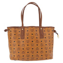 MCM Vicetos Logogram Tote Bag PVC Leather Brown Gold Auth BA14361-3