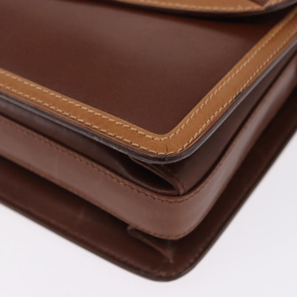 GUCCI Shoulder Bag Leather Brown Gold Auth BA14363A