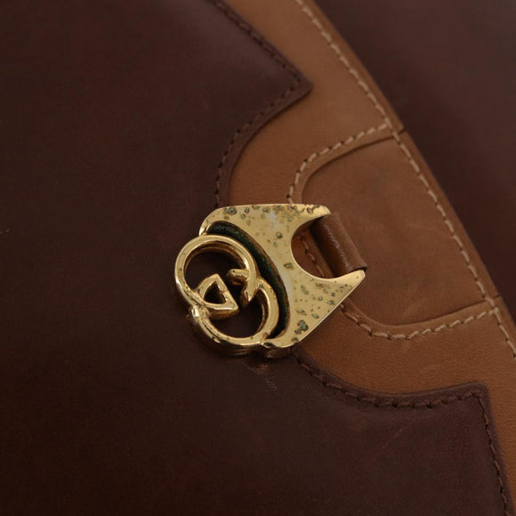 GUCCI Shoulder Bag Leather Brown Gold Auth BA14363A