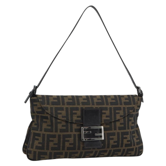 FENDI Zucca Canvas Mamma Baguette Shoulder Bag Brown Black Auth BA14364SAV