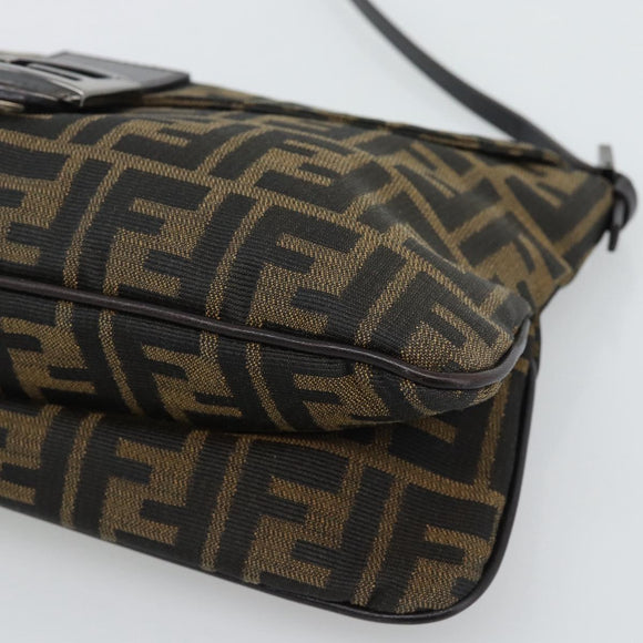FENDI Zucca Canvas Mamma Baguette Shoulder Bag Brown Black Auth BA14364SAV