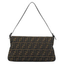 FENDI Zucca Canvas Mamma Baguette Shoulder Bag Brown Black Auth BA14364SAV-3