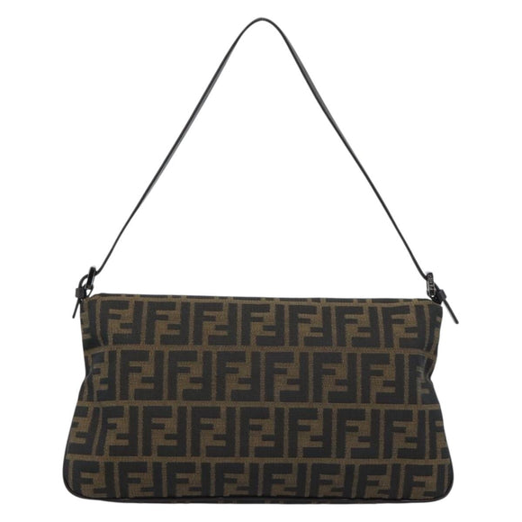 FENDI Zucca Canvas Mamma Baguette Shoulder Bag Brown Black Auth BA14364SAV
