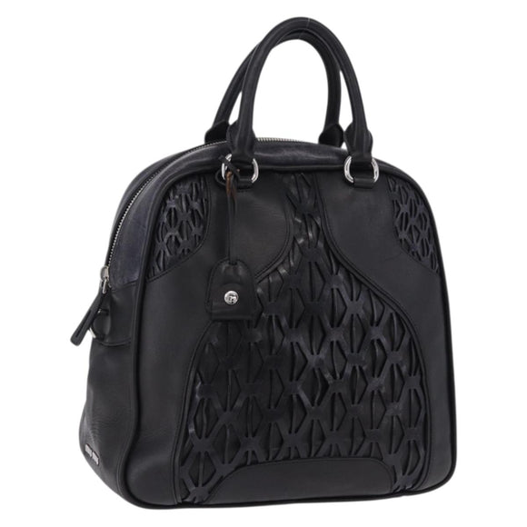 Miu Miu Hand Bag Leather Navy Silver Auth BA14365A