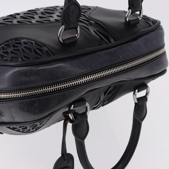 Miu Miu Hand Bag Leather Navy Silver Auth BA14365A