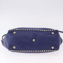 VALENTINO Rock Studs Hand Bag Leather 2way Blue Gold Auth BA14368-5